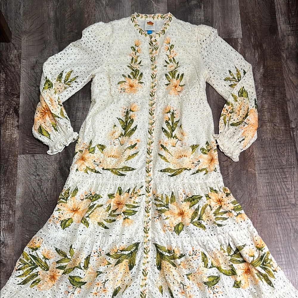 Farm Rio for Anthropologie Button Up Floral Eyelet Maxi Dress - W L